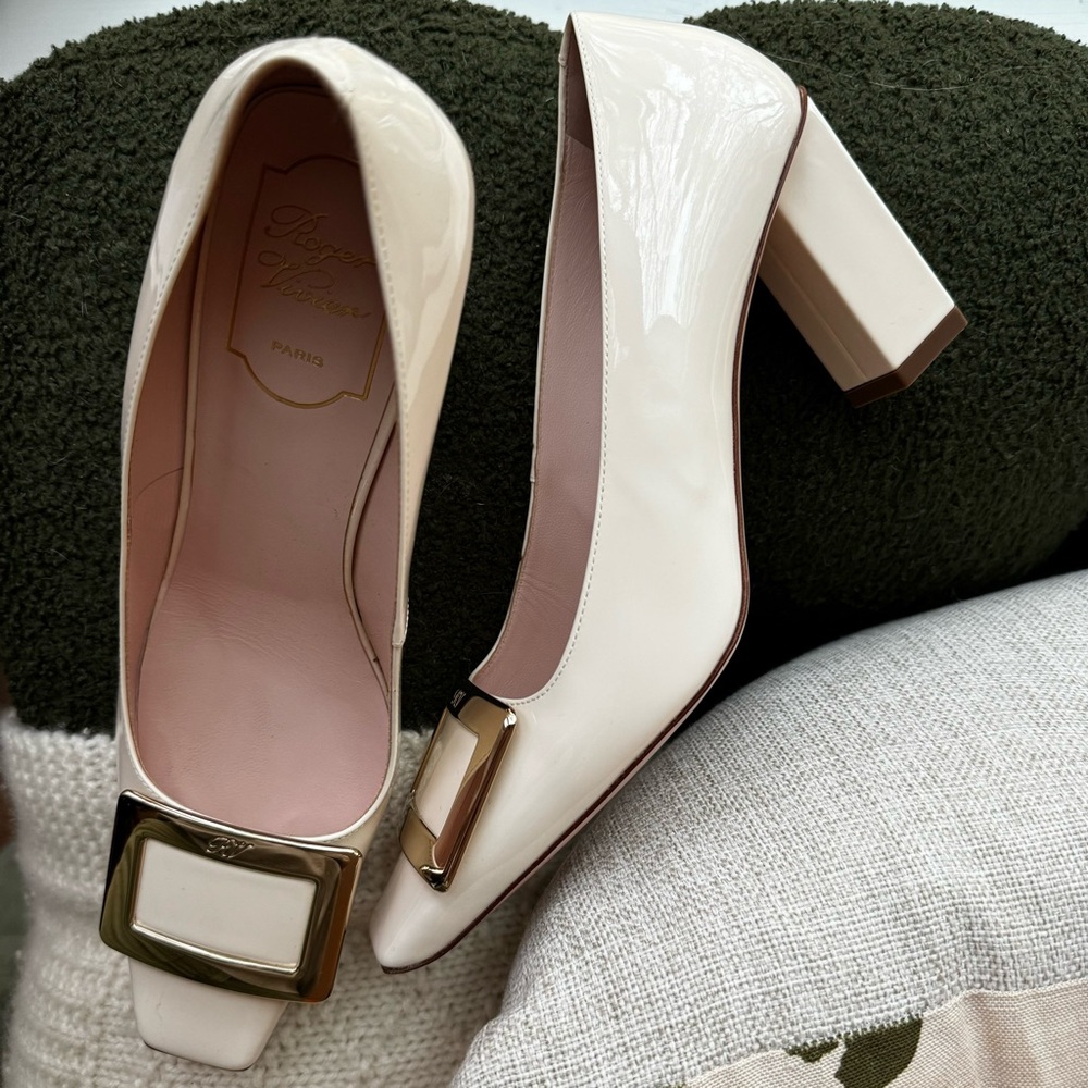 Elegant Cream Block Heel Pumps